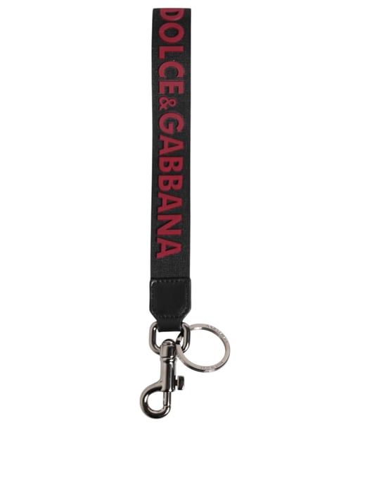 Dolce & Gabbana Schwarzer Roter DG Logo Polyester Silber Männer Schlüsselanhänger Schlüsselring - Image 2