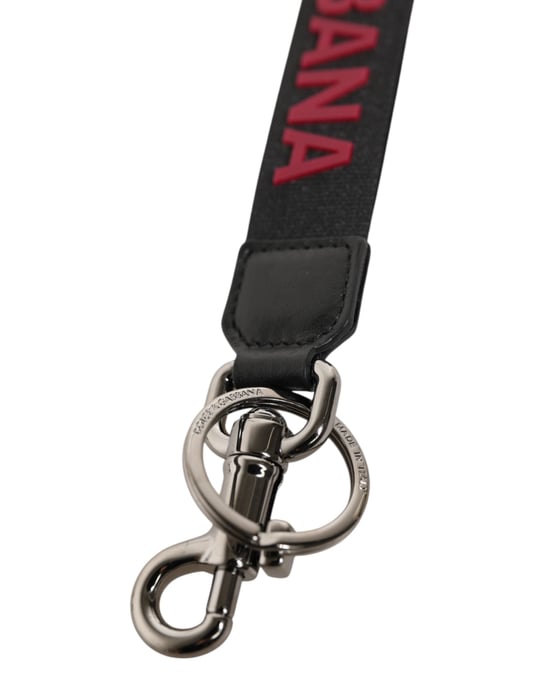Dolce & Gabbana Schwarzer Roter DG Logo Polyester Silber Männer Schlüsselanhänger Schlüsselring - Image 3