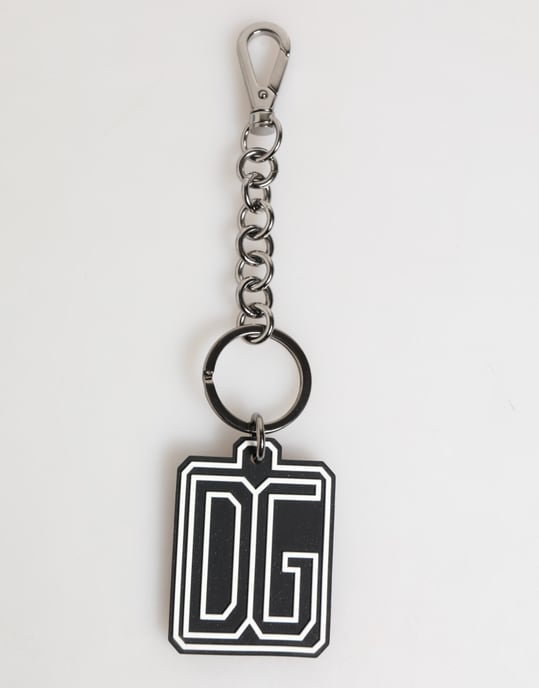 Dolce & Gabbana Schwarz Weiß DG Gummi Logo Silber Herren Schlüsselanhänger Schlüsselring - Image 2
