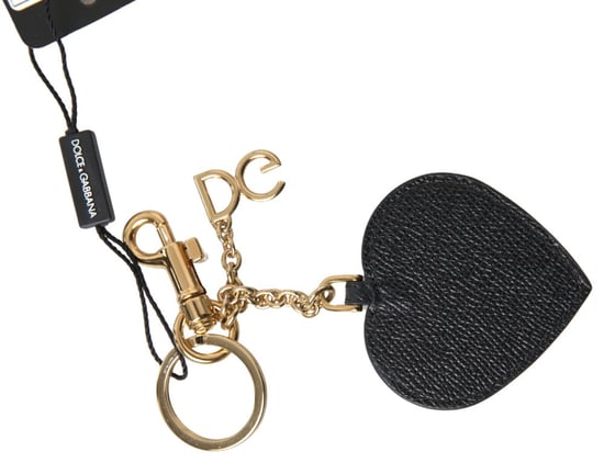 Dolce & Gabbana Schwarze Fuchsia Herz Leder Gold Metall Schlüsselanhänger - Image 2