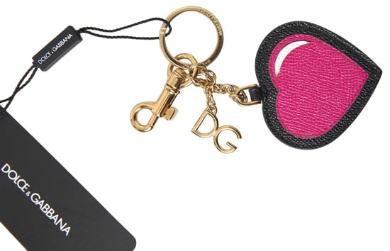 Dolce & Gabbana Schwarze Fuchsia Herz Leder Gold Metall Schlüsselanhänger - Image 3