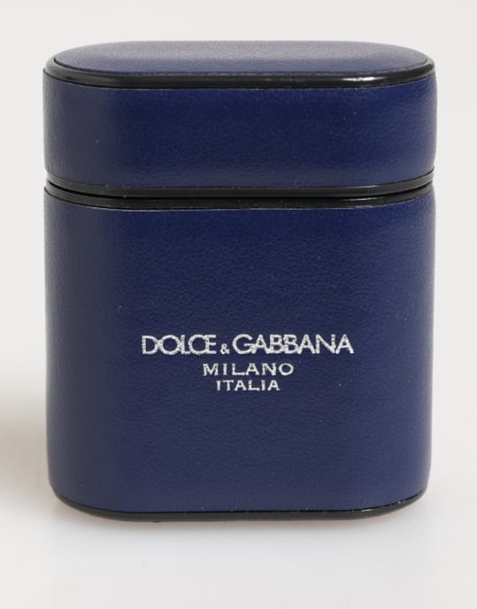 Dolce & Gabbana Blauer Leder-Logo-Druck Flip-Halter Herren Airpods-Hülle - Image 1