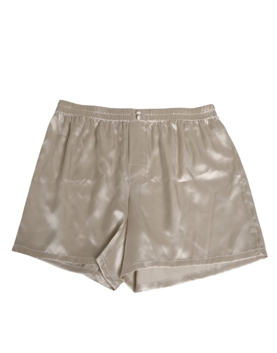 Dolce & Gabbana Beiger Seiden-Satin Elasthan Herren Boxer-Shorts Badebekleidung - Image 1