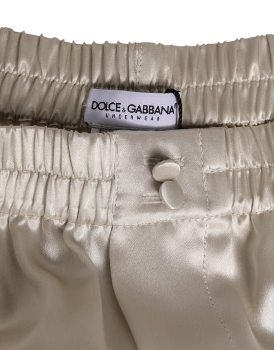 Dolce & Gabbana Beiger Seiden-Satin Elasthan Herren Boxer-Shorts Badebekleidung - Image 3