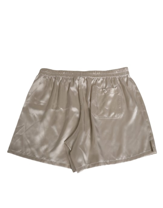 Dolce & Gabbana Beiger Seiden-Satin Elasthan Herren Boxer-Shorts Badebekleidung - Image 4