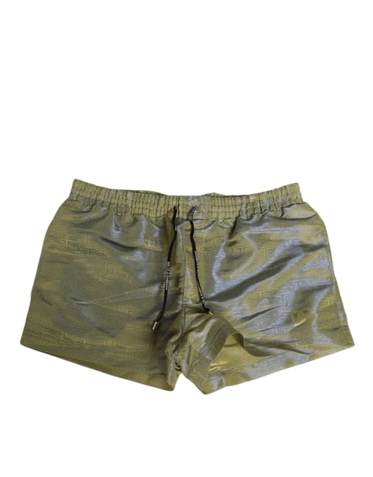 Dolce & Gabbana Grüne Polyester Metallisches Logo-Print Herren Badebekleidung - Image 1