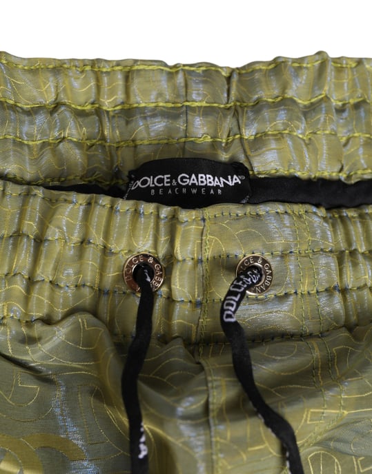 Dolce & Gabbana Grüne Polyester Metallisches Logo-Print Herren Badebekleidung - Image 4