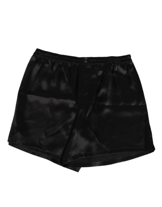 Dolce & Gabbana Schwarze Seidensatin Elastische Herren Boxer Shorts Bademode - Image 1