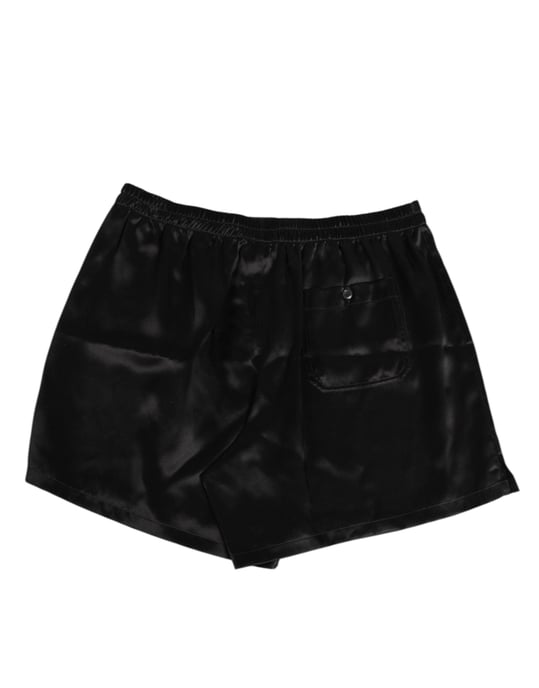 Dolce & Gabbana Schwarze Seidensatin Elastische Herren Boxer Shorts Bademode - Image 4