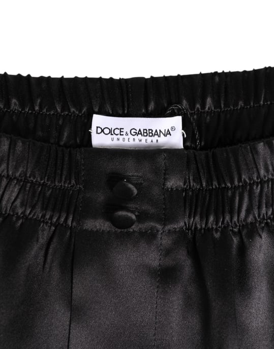 Dolce & Gabbana Schwarze Seiden-Satin Elastische Herren Boxershorts Bademode - Image 3
