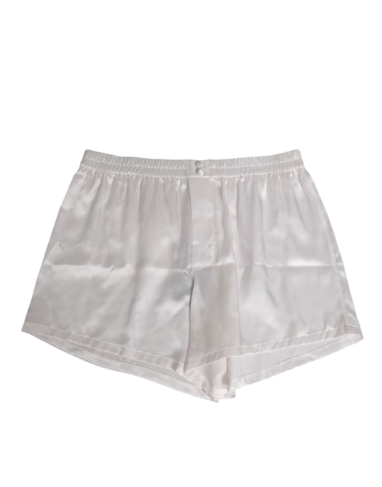 Dolce & Gabbana Weiße Seiden-Satin Elastische Herren Boxershorts Bademode - Image 1