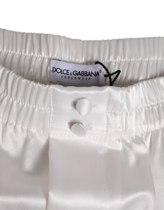 Dolce & Gabbana Weiße Seiden-Satin Elastische Herren Boxershorts Bademode - Image 3