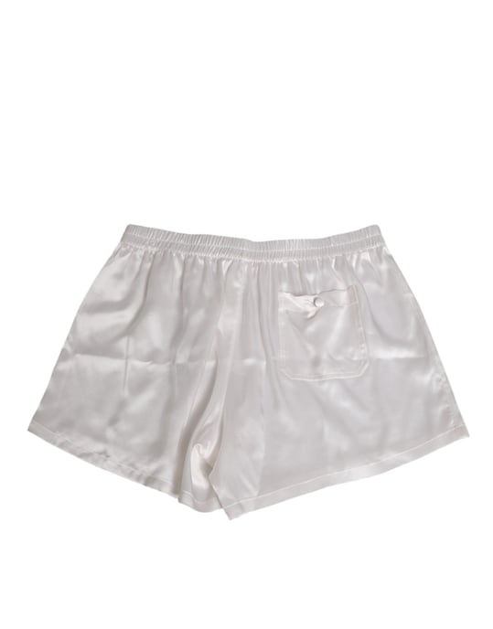 Dolce & Gabbana Weiße Seiden-Satin Elastische Herren Boxershorts Bademode - Image 4