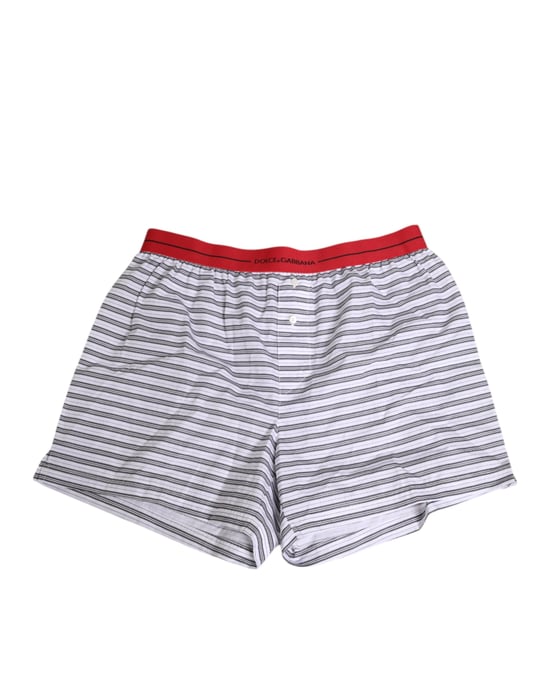 Dolce & Gabbana Weiße Gestreifte Baumwollshorts mit Rote Taillenbund Badebekleidung - Image 2