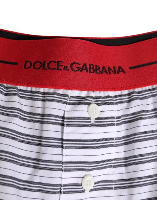 Dolce & Gabbana Weiße Gestreifte Baumwollshorts mit Rote Taillenbund Badebekleidung - Image 3