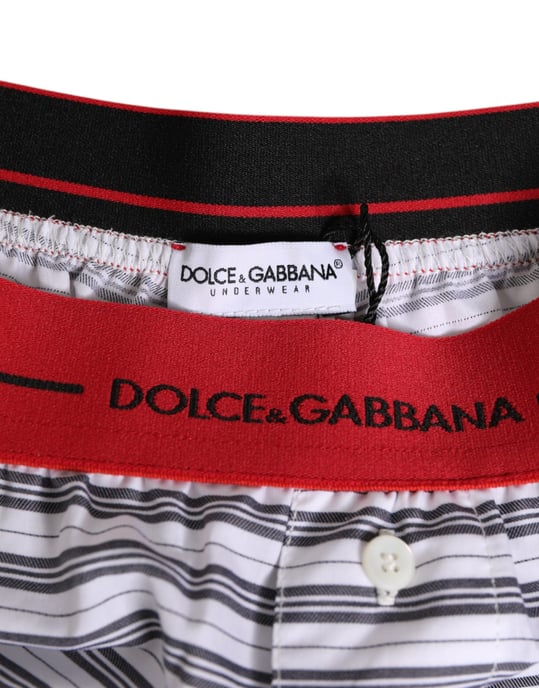 Dolce & Gabbana Weiße Gestreifte Baumwollshorts mit Rote Taillenbund Badebekleidung - Image 4