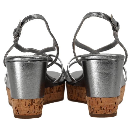 Prada Plateau-Wedge-Sandalen aus silbernem Leder - Image 3