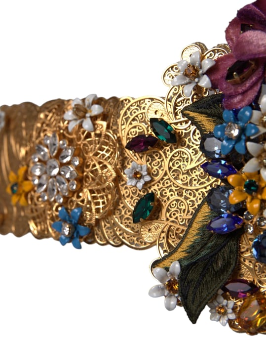 Dolce & Gabbana Mehrfarbiger Verzierter Floraler Kristall-Breitgürtel - Image 3