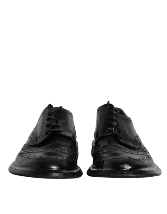 Dolce & Gabbana Schwarze Leder Derby Schnürschuhe mit Flügelspitze

 - Image 2