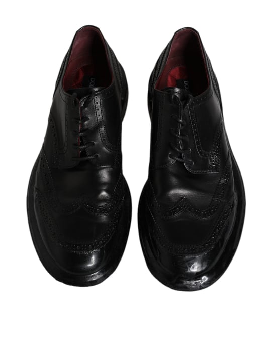 Dolce & Gabbana Schwarze Leder Derby Schnürschuhe mit Flügelspitze

 - Image 3