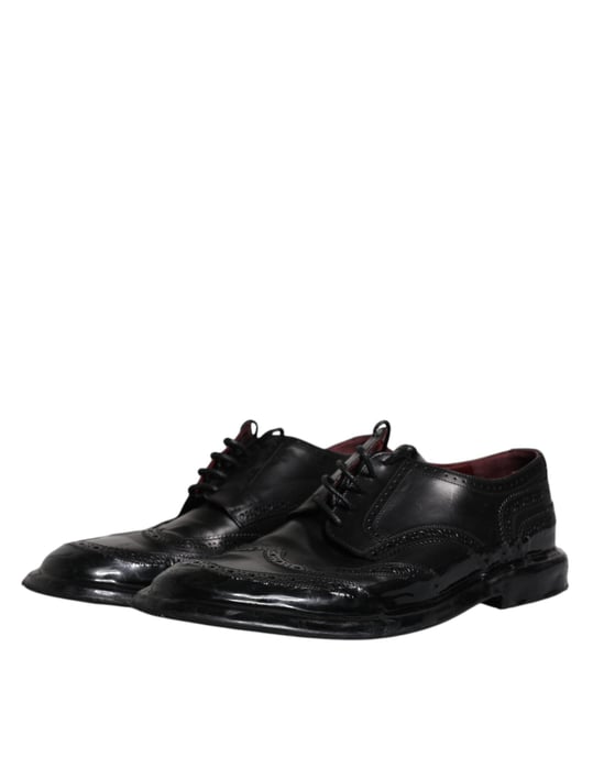 Dolce & Gabbana Schwarze Leder Derby Schnürschuhe mit Flügelspitze

 - Image 4