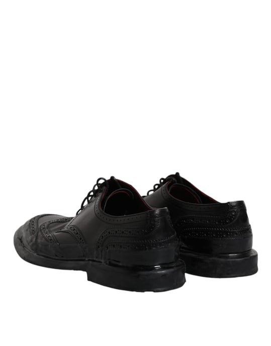 Dolce & Gabbana Schwarze Leder Derby Schnürschuhe mit Flügelspitze

 - Image 5