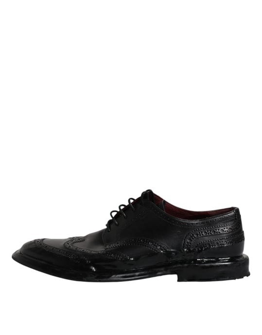 Dolce & Gabbana Schwarze Leder Derby Schnürschuhe mit Flügelspitze

 - Image 6