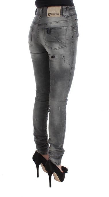 John Galliano Graue Waschung Baumwollmischung Slim Fit Denim Jeanshosen - Image 4