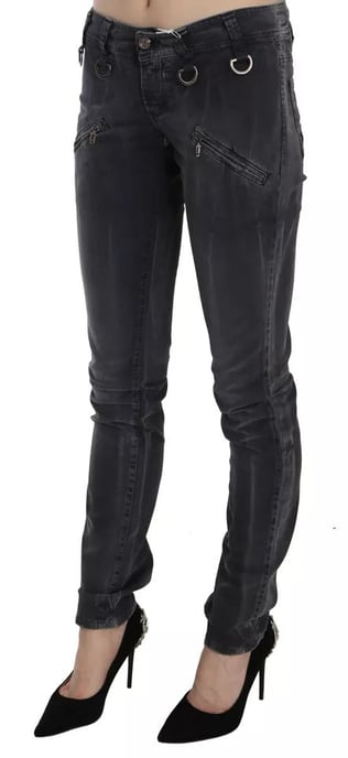 John Galliano Graue gewaschene niedrige Taille Reißverschluss-Seitenskinny-Denim-Jeans - Image 4