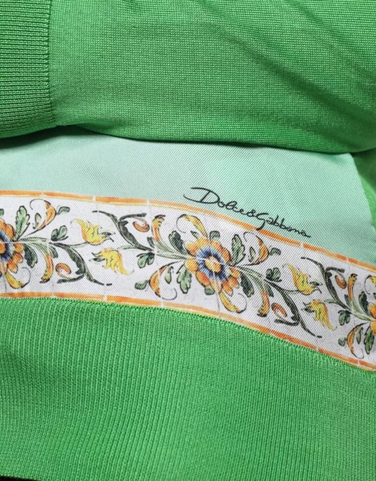 Dolce & Gabbana Grüner Seiden-Granita Al Limone Pullover mit langen Ärmeln - Image 4