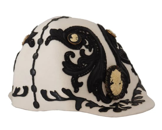 Dolce & Gabbana Weiße Schwarze Wollbestickte Cameo Brosche Mütze - Image 2