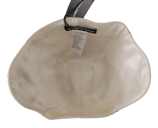 Dolce & Gabbana Weiße Schwarze Wollbestickte Cameo Brosche Mütze - Image 3