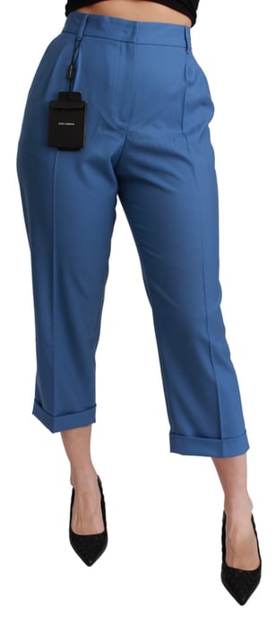 Dolce & Gabbana Blaue Faltenhose aus Wolle mit umgeschlagenen Bündchen - Image 1