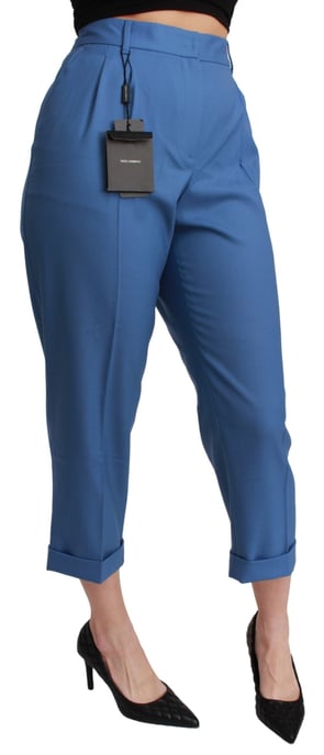 Dolce & Gabbana Blaue Faltenhose aus Wolle mit umgeschlagenen Bündchen - Image 2