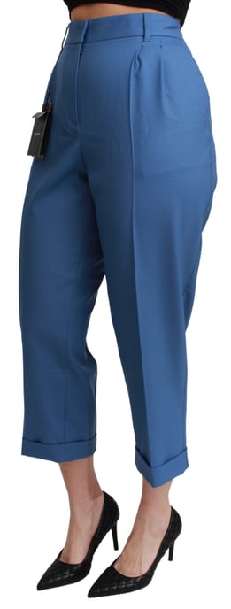 Dolce & Gabbana Blaue Faltenhose aus Wolle mit umgeschlagenen Bündchen - Image 3