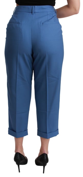 Dolce & Gabbana Blaue Faltenhose aus Wolle mit umgeschlagenen Bündchen - Image 4