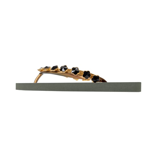 Schwarze Blumen-Flip-Flops in Armeegrün - Image 2