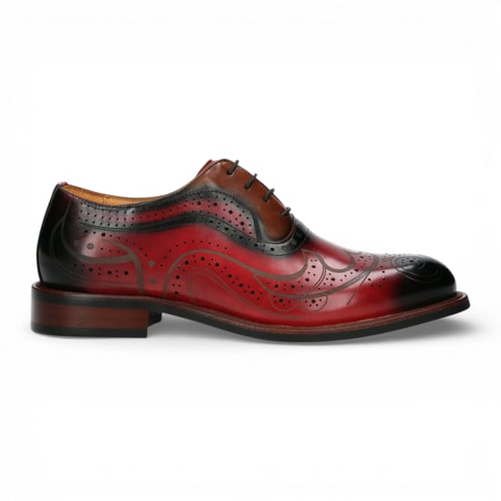Lorenzo Conti Herren rote schwarze Leder-Brogue Oxford-Dressschuhe – Ayan-01 - Image 1