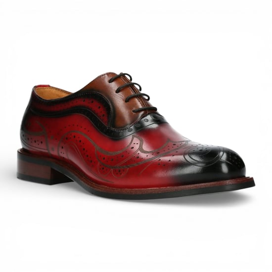 Lorenzo Conti Herren rote schwarze Leder-Brogue Oxford-Dressschuhe – Ayan-01 - Image 5