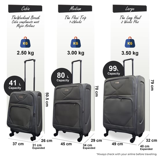 Softshell, leichtes graues Nylon 4-Wheel-Reisekoffer, Urlaubsset mit 3 Koffern - Image 2