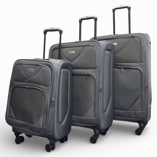 Softshell, leichtes graues Nylon 4-Wheel-Reisekoffer, Urlaubsset mit 3 Koffern - Image 4