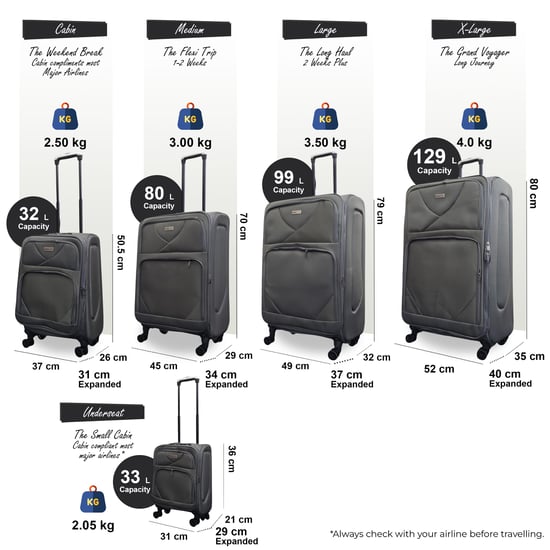 Softshell, leichtes graues Nylon 4-Wheel-Reisekoffer-Set mit 5 Koffern - Image 2