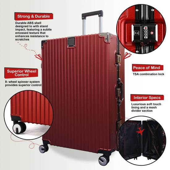 Red Hardshell Doppel-4-Rad-ABS-Gepäckwagen Hartschalen-Koffer-Set - Image 4