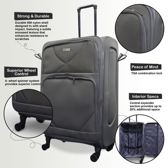 Softshell, leichter grauer Nylon-Reisekoffer mit vier Rädern, Urlaubskoffer unter dem Sitz - Image 3