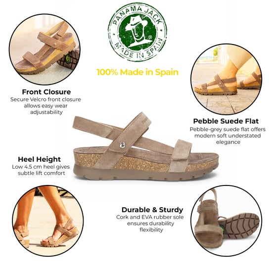 Panama Jack Women's Wedge Stone graue Wildledersandalen – Selma B18 - Image 2