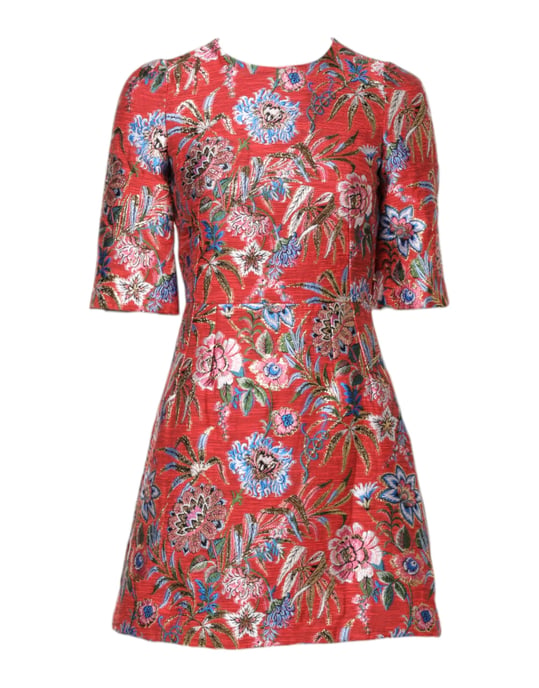 Blumenbrokat A-Linie Mini Kleid - Image 1