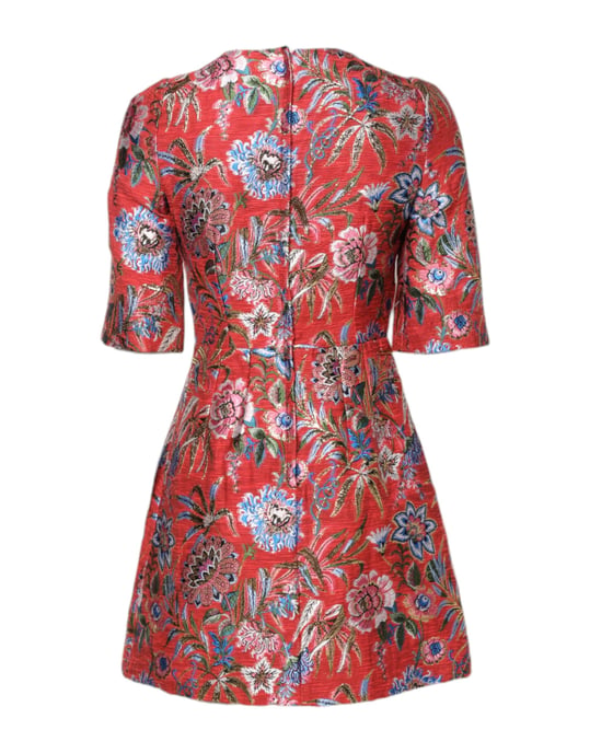 Blumenbrokat A-Linie Mini Kleid - Image 2