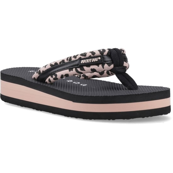 Rocket Dog Monica Leon Leopard Textile Damen Flip-Flops In Hellrosa - Image 1