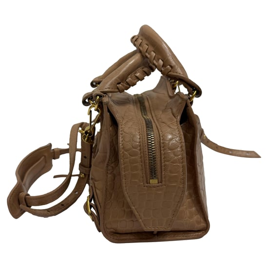 Balenciaga Mini Neo Classic City Tasche mit Krokodil-Prägung in braunem Leder - Image 3