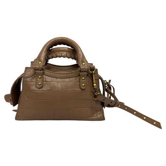 Balenciaga Mini Neo Classic City Tasche mit Krokodil-Prägung in braunem Leder - Image 4